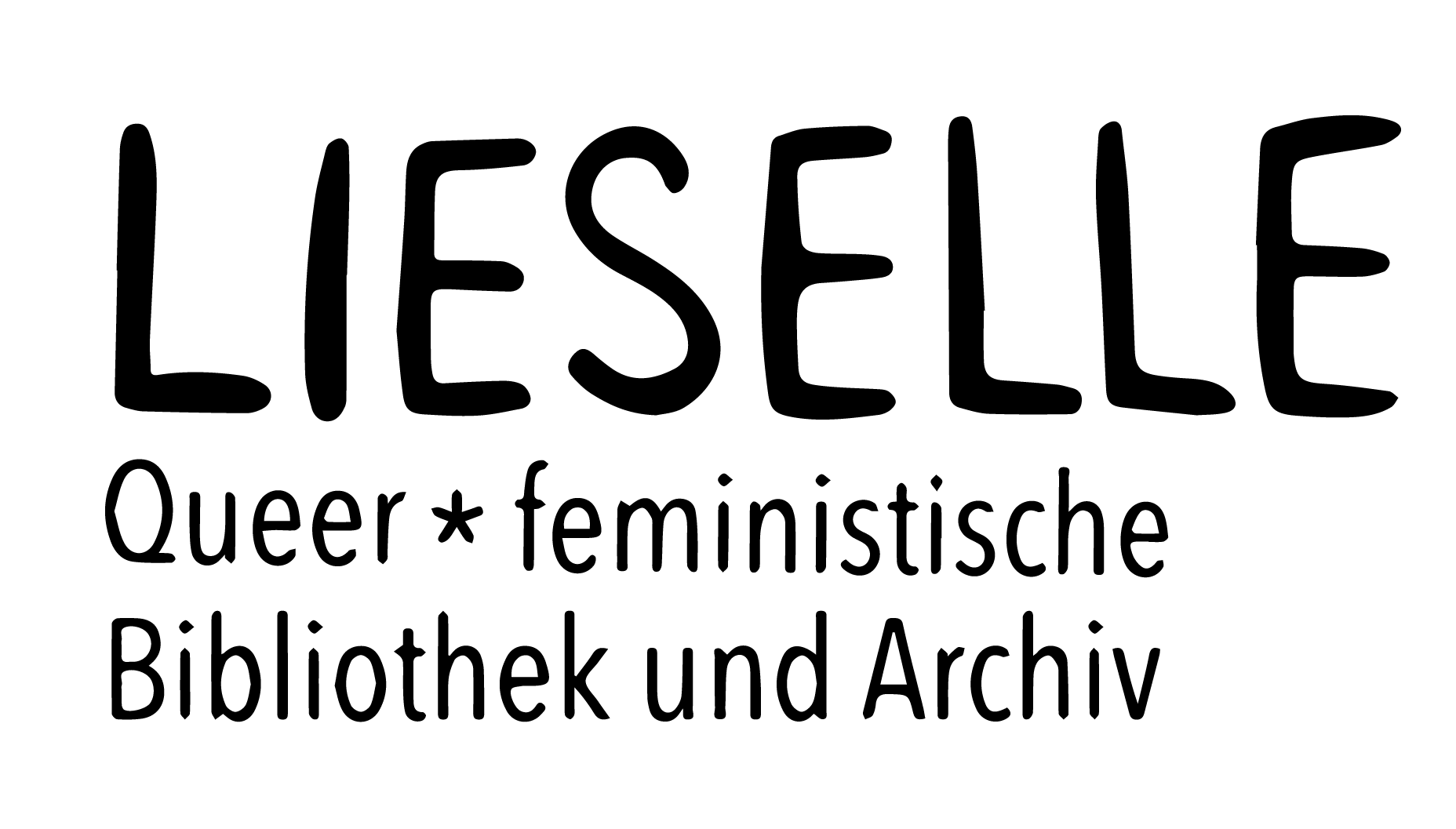 Logo schwarz-weiß mit dem Text LIESELLE - Queer*Feministische Bibliothek und Archiv